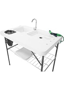 THUNDERBAY Portable Folding Fish Game Cleaning Camp Table Heavy Duty 40''Fillet Table with Double Sink and Faucet