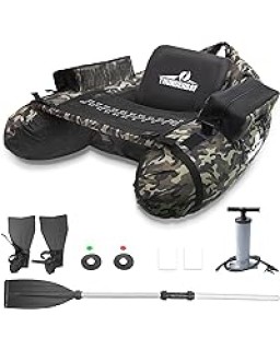 ThunderBay Inflatable Float Tube, Fishing Float Tube with Paddle, Flippers, Fish Ruler, Pump, Storage Pockets, Adjustable Backpack Straps, 350LBS Load Bearing Capacity Belly Boat