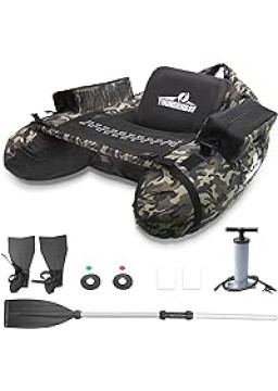 ThunderBay Inflatable Float Tube, Fishing Float Tube with Paddle, Flippers, Fish Ruler, Pump, Storage Pockets, Adjustable Backpack Straps, 350LBS Load Bearing Capacity Belly Boat