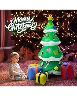 THUNDERBAY 6 FT Christmas Inflatable Decorated Green Christmas Tree with LED Lights, Inflatable Tree with Multi-Color Gift Box and Star Christmas Pie, Indoors, Yard, Garden, Lawn