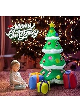 THUNDERBAY 6 FT Christmas Inflatable Decorated Green Christmas Tree with LED Lights, Inflatable Tree with Multi-Color Gift Box and Star Christmas Pie, Indoors, Yard, Garden, Lawn