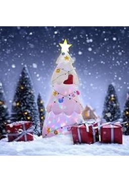 THUNDERBAY 8 FT Inflatable Christmas Tree with Rotating LED Lights Blow Up Christmas Decorated White Christmas Tree, Indoors, Yard, Garden, Lawn